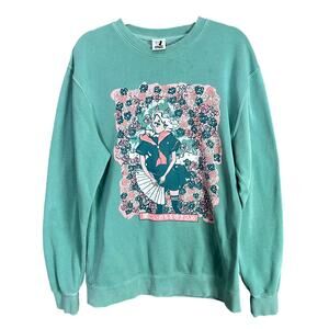 Apari Whimsy Anime Cat Girl Crew Neck Sweater Flowers Cat Kitsune Japanese Sz L